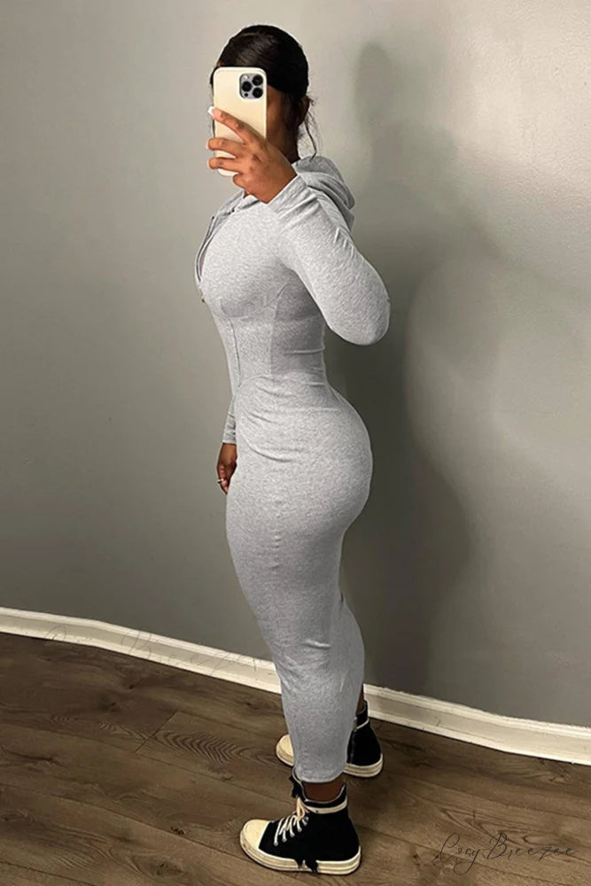 Zipper Hoodie Dress Grey / XL