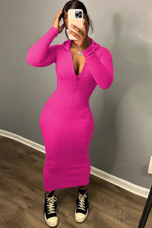 Zipper Hoodie Dress Rose / S