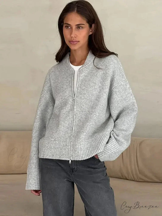 Zipper Round Neck Loose Fashion Cardigan cardigans-241228