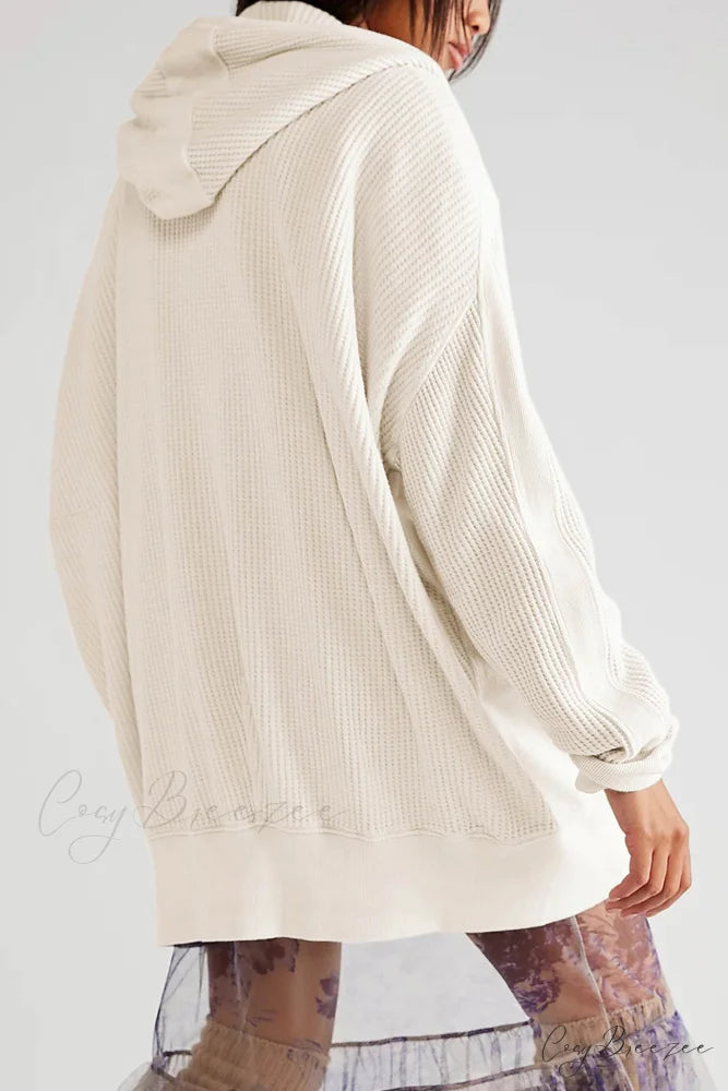 Zipper Waffle Hoodie Beige / M