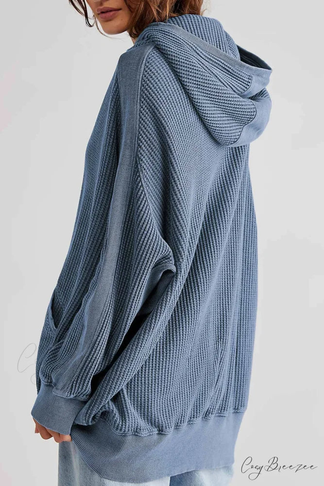 Zipper Waffle Hoodie Blue / XL