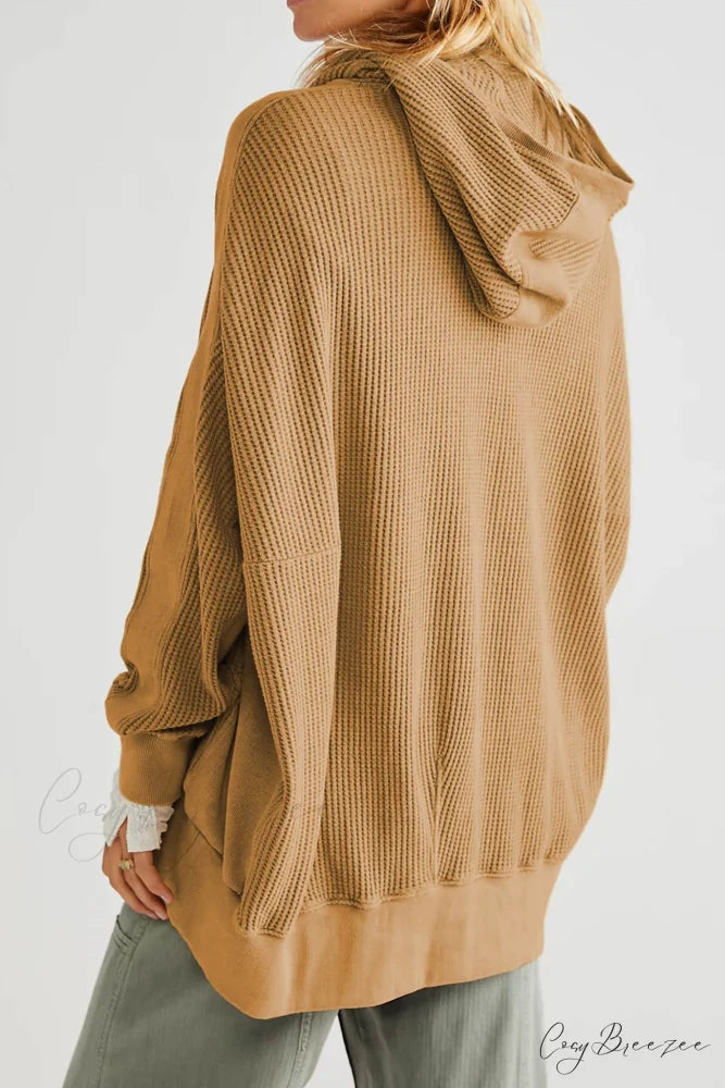 Zipper Waffle Hoodie Brown / M