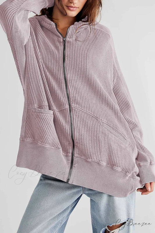 Zipper Waffle Hoodie Purple / S