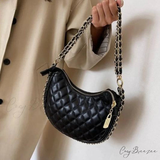 Zipper Women’s Bag Diamond Crossbody Black clutchbag-250126