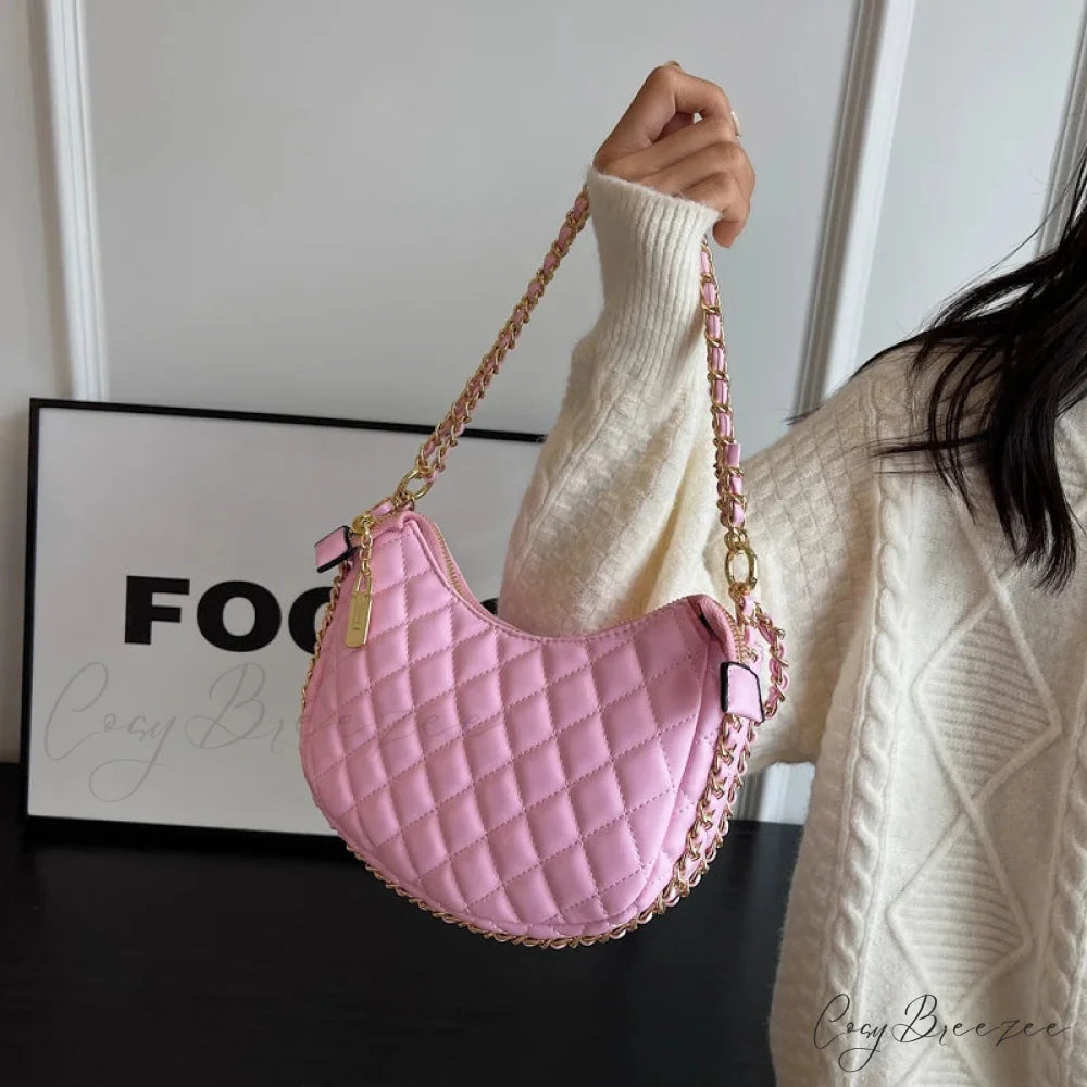 Zipper Women’s Bag Diamond Crossbody Pink clutchbag-250126
