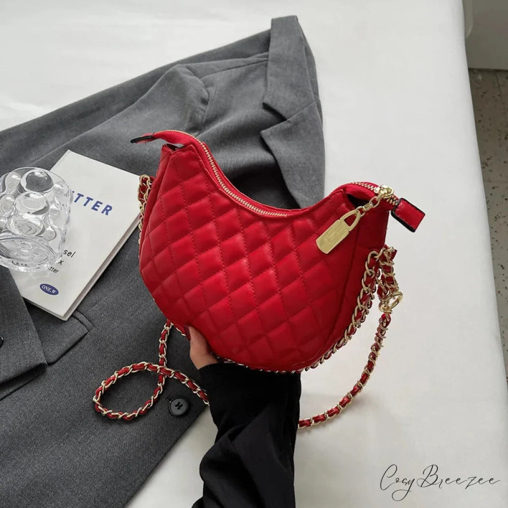 Zipper Women’s Bag Diamond Crossbody Red clutchbag-250126