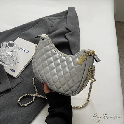 Zipper Women’s Bag Diamond Crossbody Silver clutchbag-250126