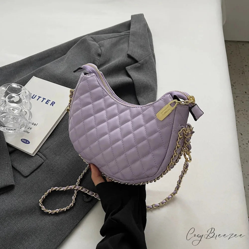 Zipper Women’s Bag Diamond Crossbody violet clutchbag-250126