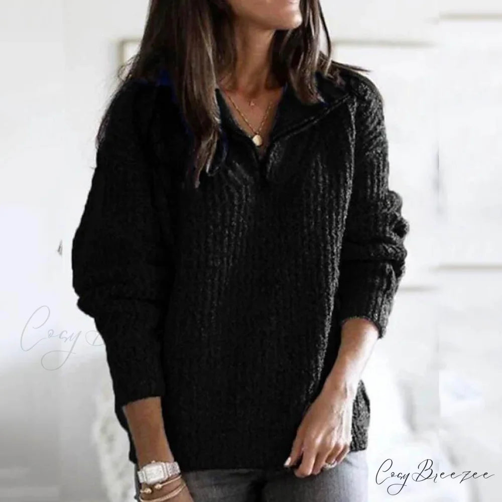 Zipper Women’s Sweater Pullover Casual Color Solid Arm Long Cardigans Black / S