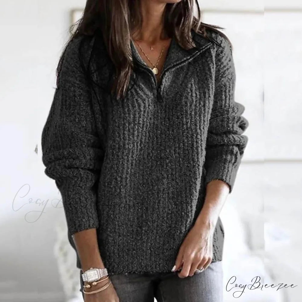 Zipper Women’s Sweater Pullover Casual Color Solid Arm Long Cardigans Gray / S