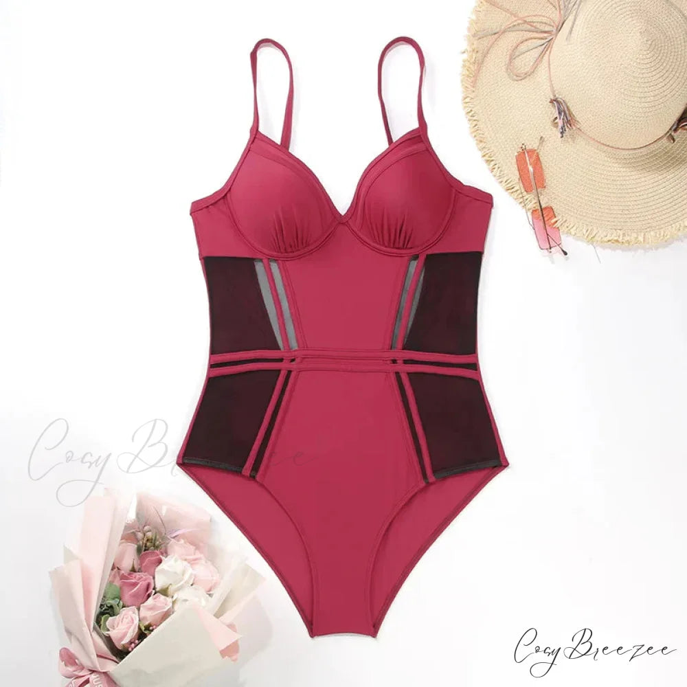 ZRTAK Patchwork Solid Monokini Swimsuit onepiece-250223