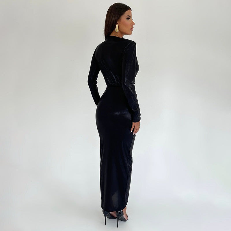 Doris Deep V Neck Long Sleeve Bodycon Maxi Dress